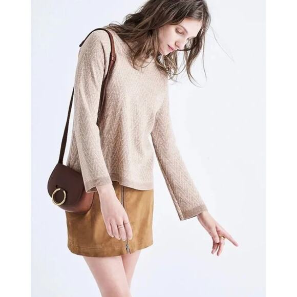 Madewell Sweater Womens Small Brown Tan Cinemathque Chevron Mock Neck Wool Blend - Picture 1 of 9